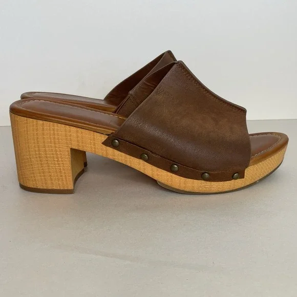 Clog Mules Sandals Brown Mia Women's 9 Faux Leather Boho Festival Hippie Clogs - Picture 6 of 13